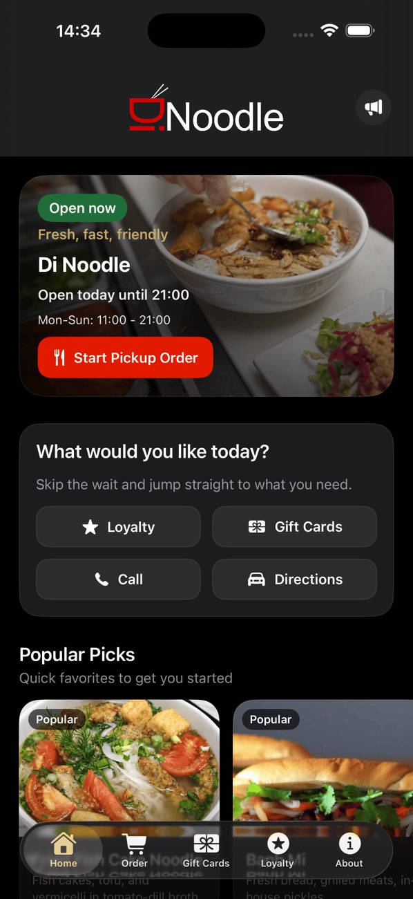 Di Noodle app home screen