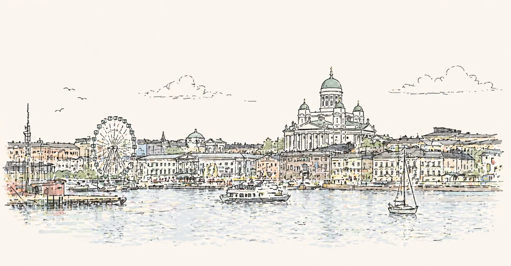 Illustration of Helsinki's waterfront skyline